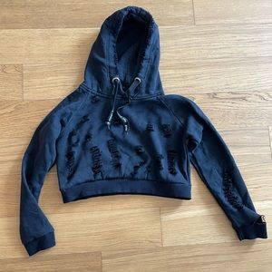 Emma & Sam Distressed Black Cropped Hoodie sz Small